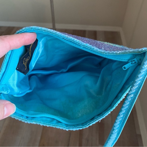 Y2k Luisa Spagnoli Blue Sequin Beaded Shoulder Hand Bag Purse - Picture 7 of 13